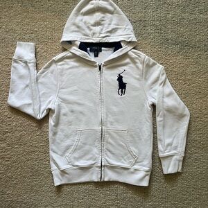 Polo by Ralph Lauren White Zip-Up Hoodie Sweatshirt Size Small Kids